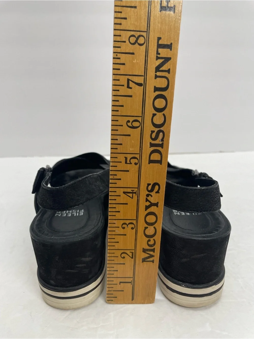 Eileen Fisher Good Criss Cross Black Leather Platform Wedge Slingback Sandal 8.5 - Picture 5 of 8